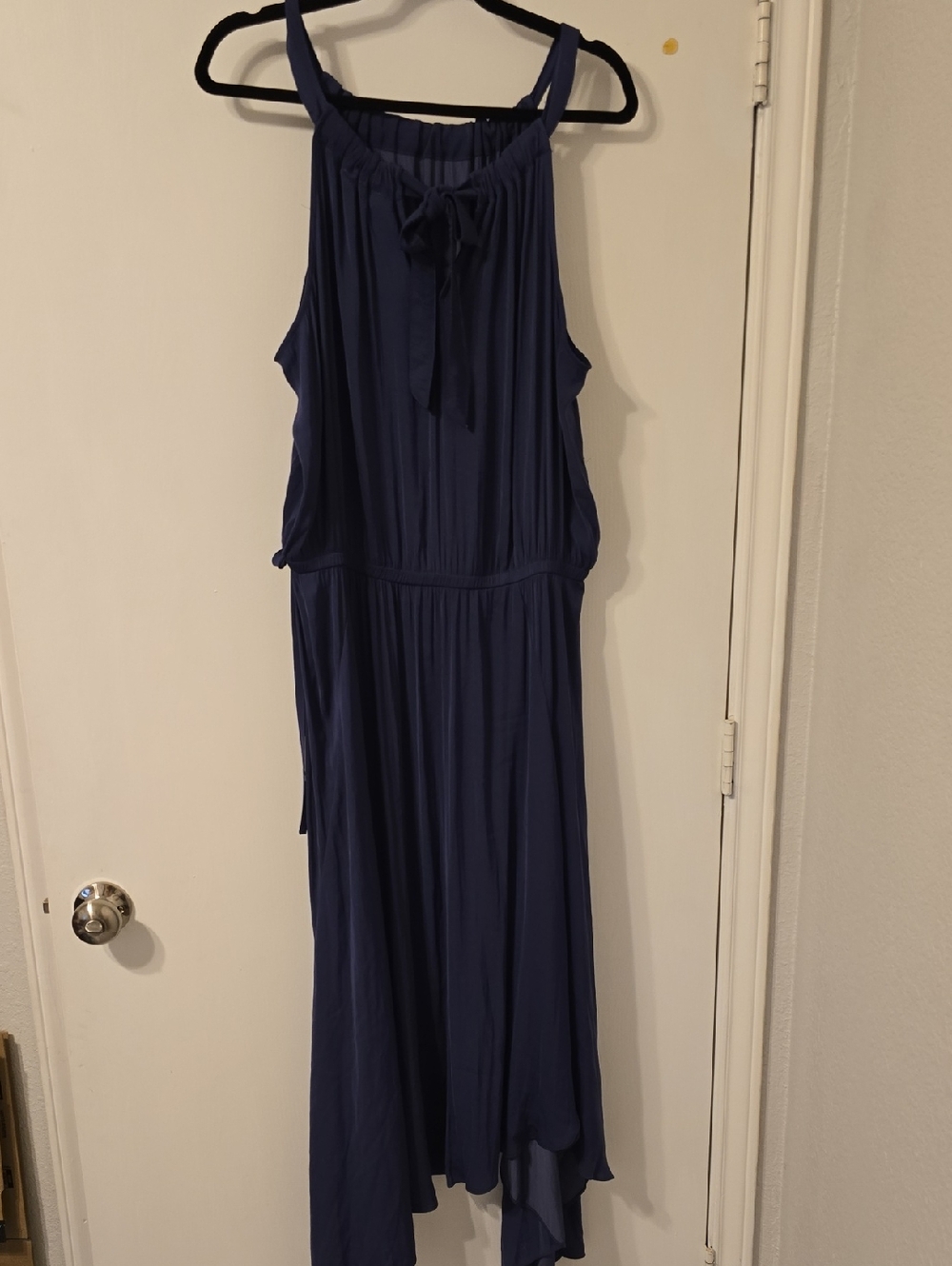 Chico's Deep Navy Sleeveless Maxi Dress with Tie Neck
